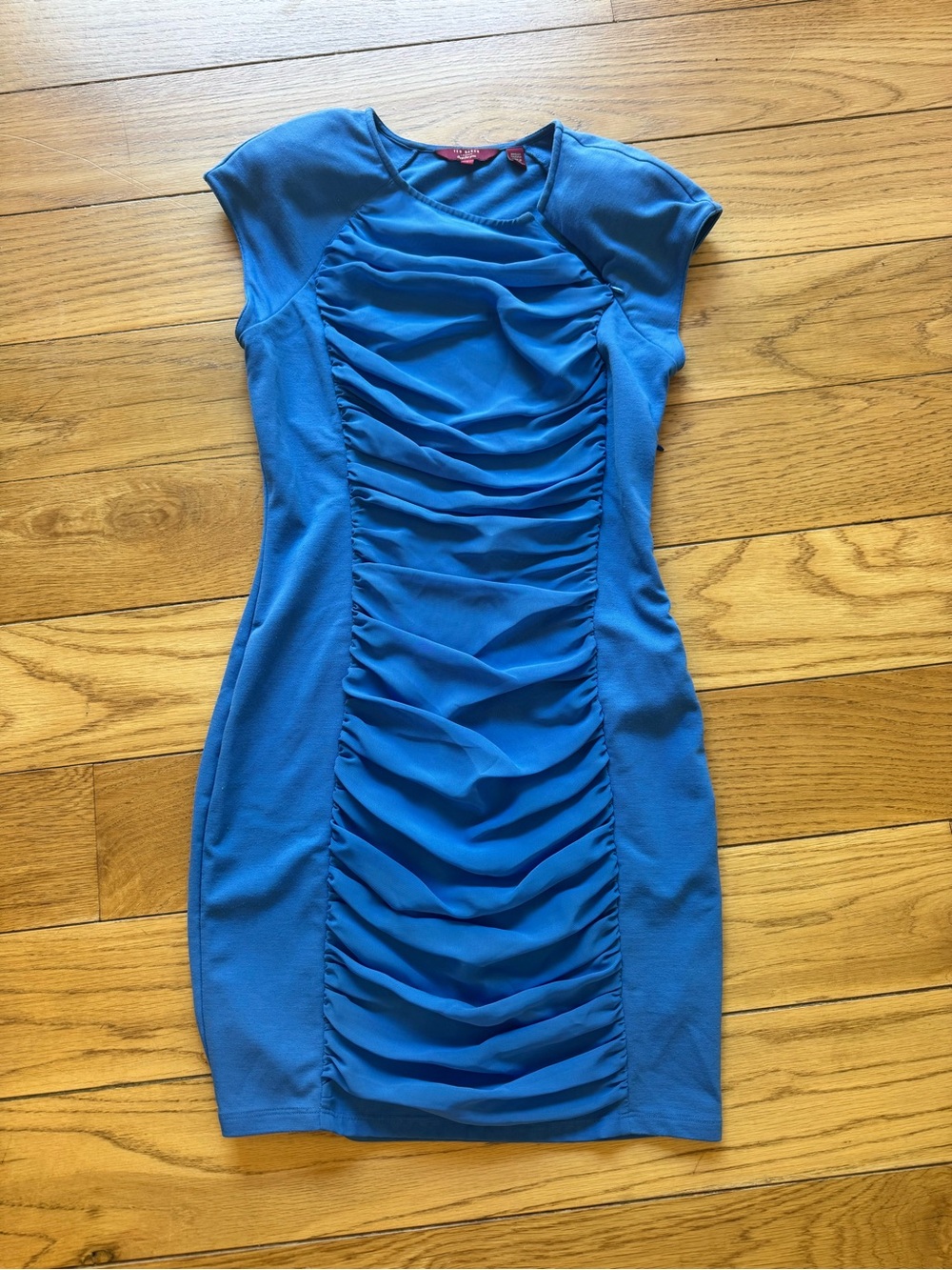 Ted Baker Royal Blue Ruched Cap-Sleeve Bodycon Dress